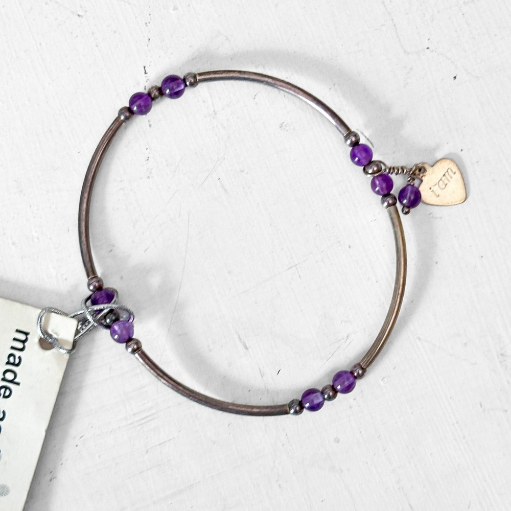 Made As Intended Amethyst Sterling Silver I Am Intention Bracelet Purple Stretch